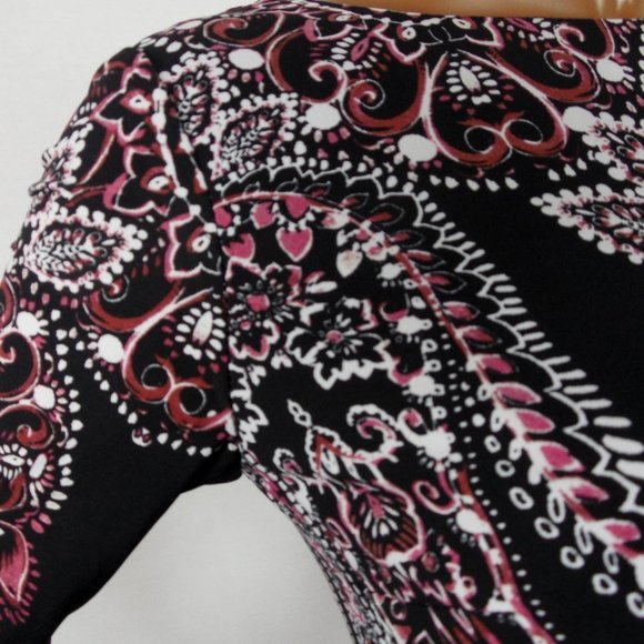 INC Cocktail Dress 8/M NWT $79 Black/Red/Pink Print Stretch Lined Long Sleeves - Picture 8 of 12